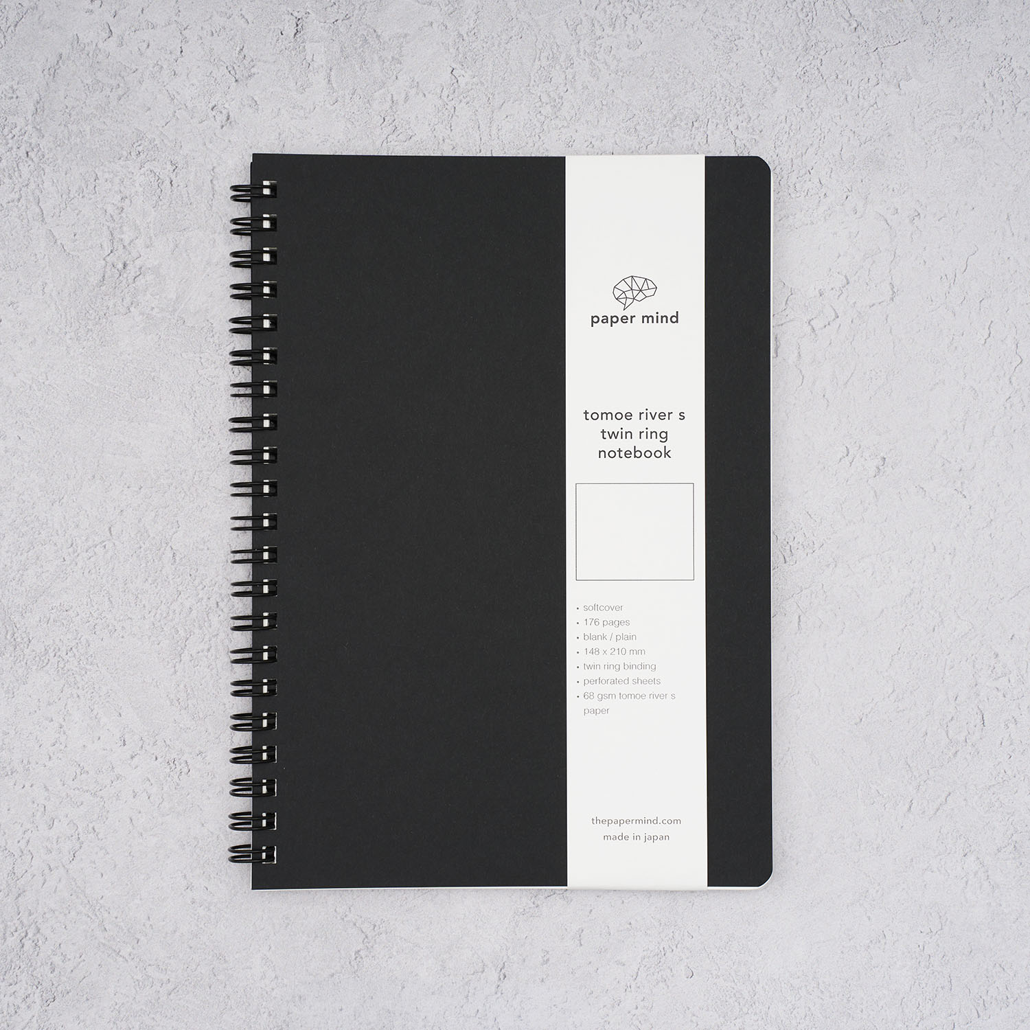 The Paper Mind Tomoe River Twin Ring Spiral Fountain Pen Friendly Notebook - A5 - BLANK - Made in Japan Black textured background