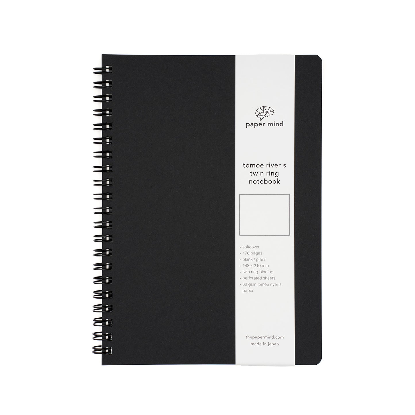 The Paper Mind Tomoe River Twin Ring Spiral Fountain Pen Friendly Notebook - A5 - BLANK - Made in Japan BLACK