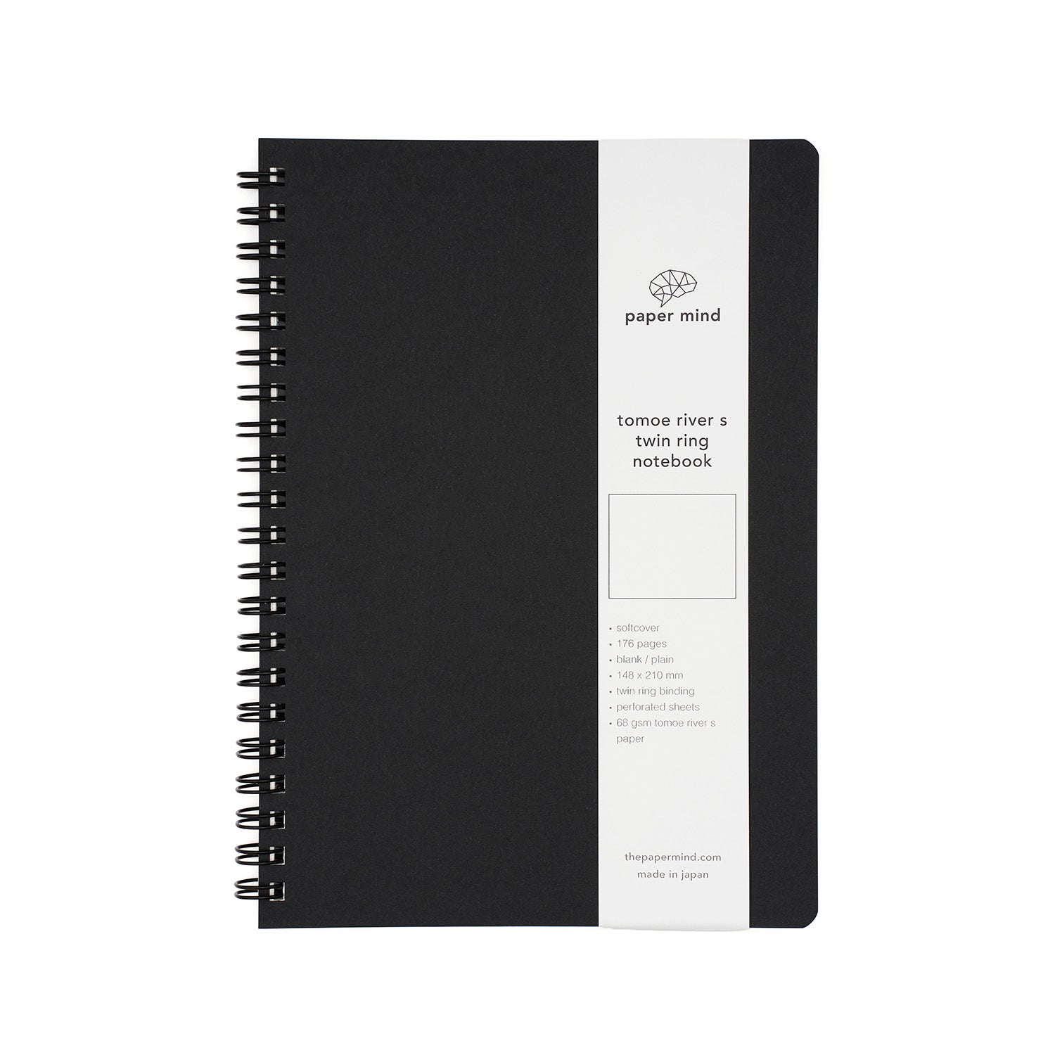 The Paper Mind Tomoe River Twin Ring Spiral Fountain Pen Friendly Notebook - A5 - BLANK - Made in Japan BLACK