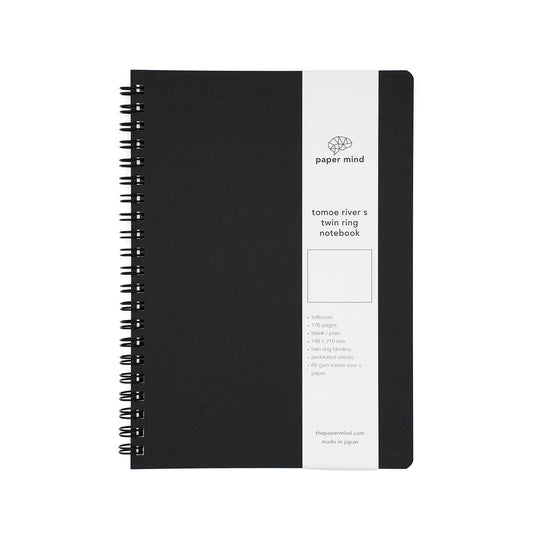 The Paper Mind Tomoe River Twin Ring Spiral Fountain Pen Friendly Notebook - A5 - BLANK - Made in Japan BLACK