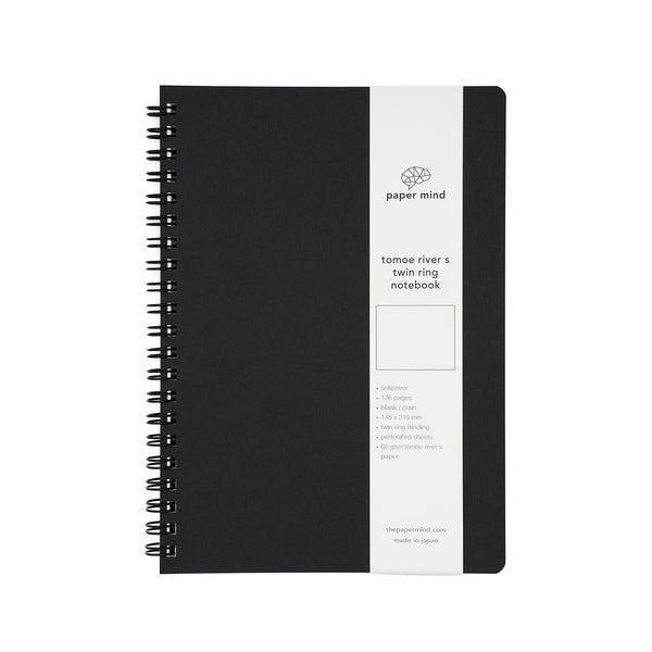 The Paper Mind Tomoe River Twin Ring Spiral Fountain Pen Friendly Notebook - A5 - BLANK - Made in Japan BLACK