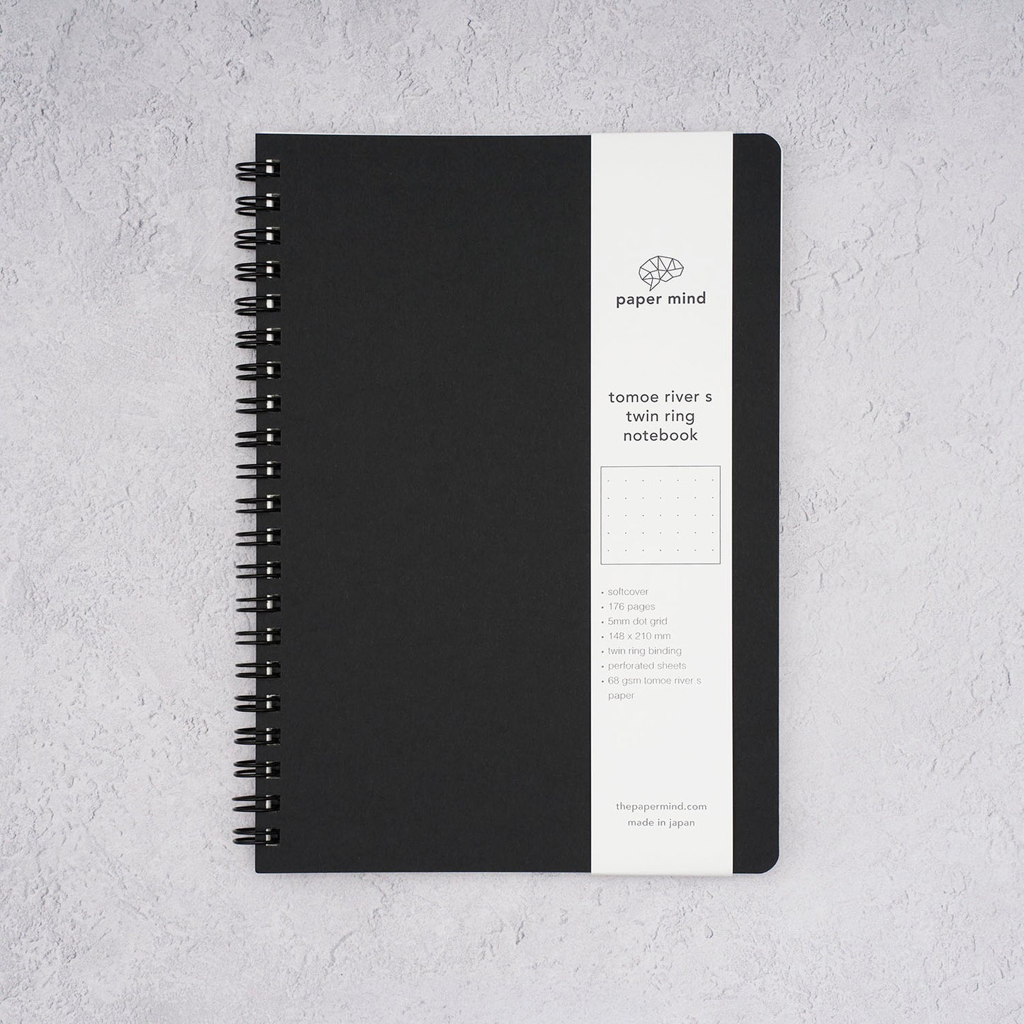 The Paper Mind Tomoe River Twin Ring Spiral Fountain Pen Friendly Notebook - A5 - Dot Grid - Made in Japan Black