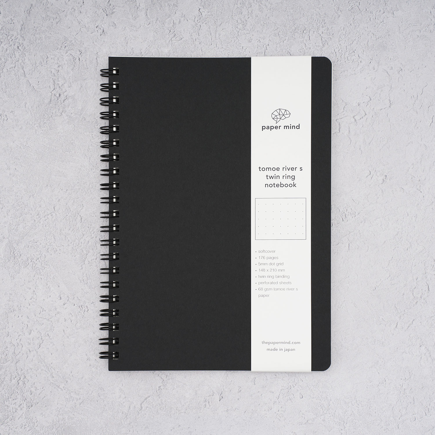 The Paper Mind Tomoe River Twin Ring Spiral Fountain Pen Friendly Notebook - A5 - Dot Grid - Made in Japan Black