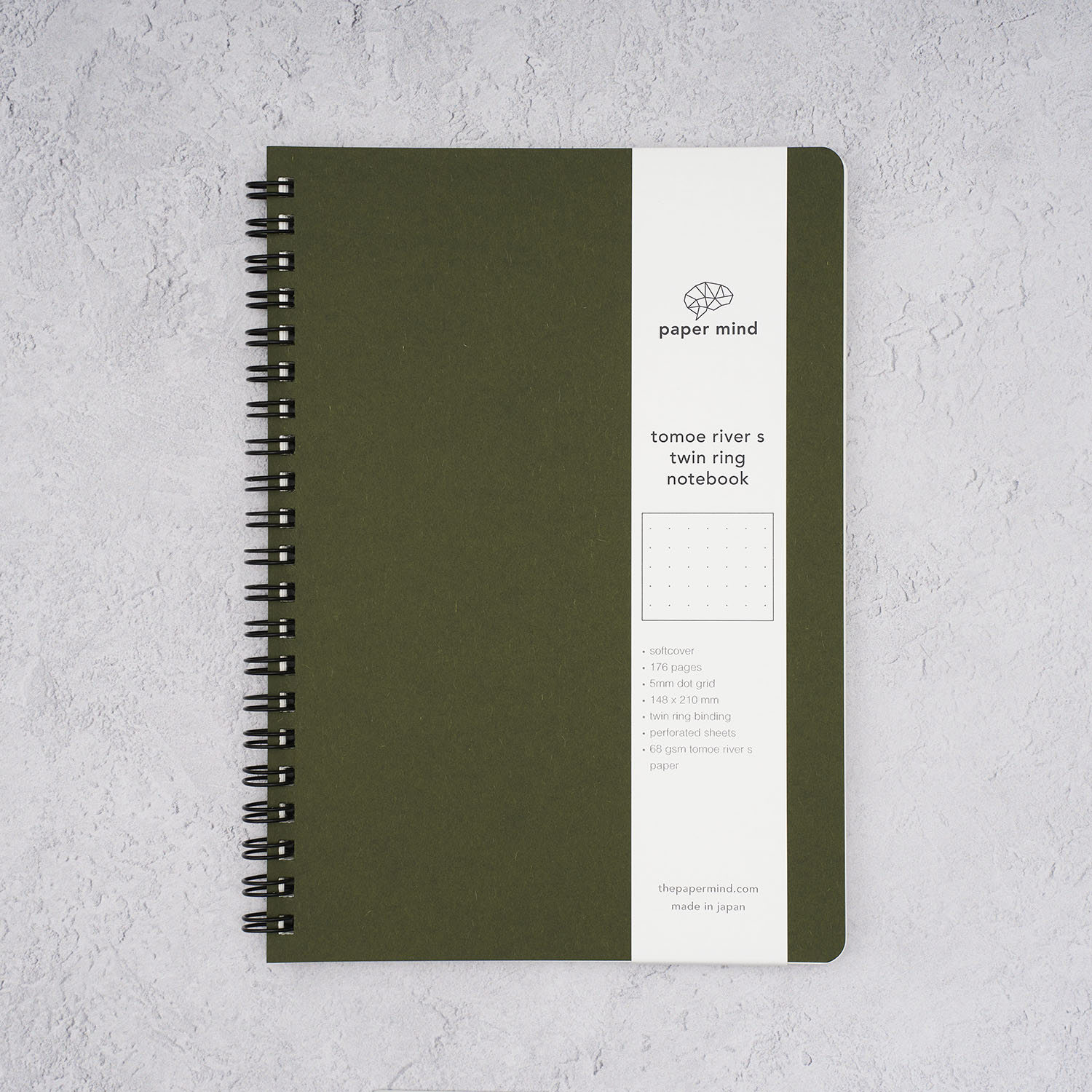 The Paper Mind Tomoe River Twin Ring Spiral Fountain Pen Friendly Notebook - A5 - Dot Grid - Made in Japan Green