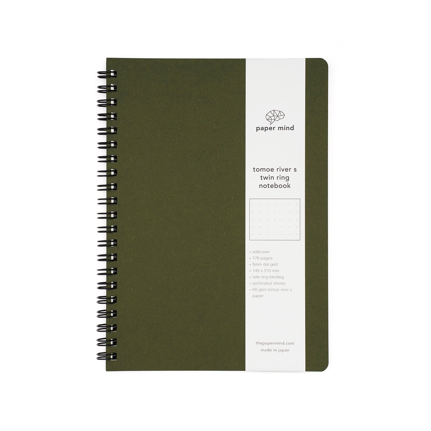 The Paper Mind Tomoe River Twin Ring Spiral Fountain Pen Friendly Notebook - A5 - Dot Grid - Made in Japan Green