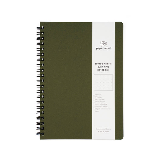 The Paper Mind Tomoe River Twin Ring Spiral Fountain Pen Friendly Notebook - A5 - Dot Grid - Made in Japan Green