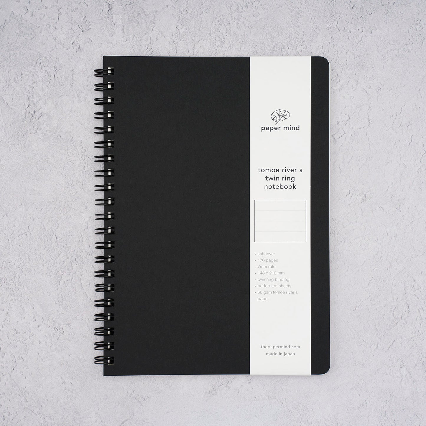The Paper Mind Tomoe River Twin Ring Spiral Fountain Pen Friendly Notebook - A5 - Made in Japan Black Ruled