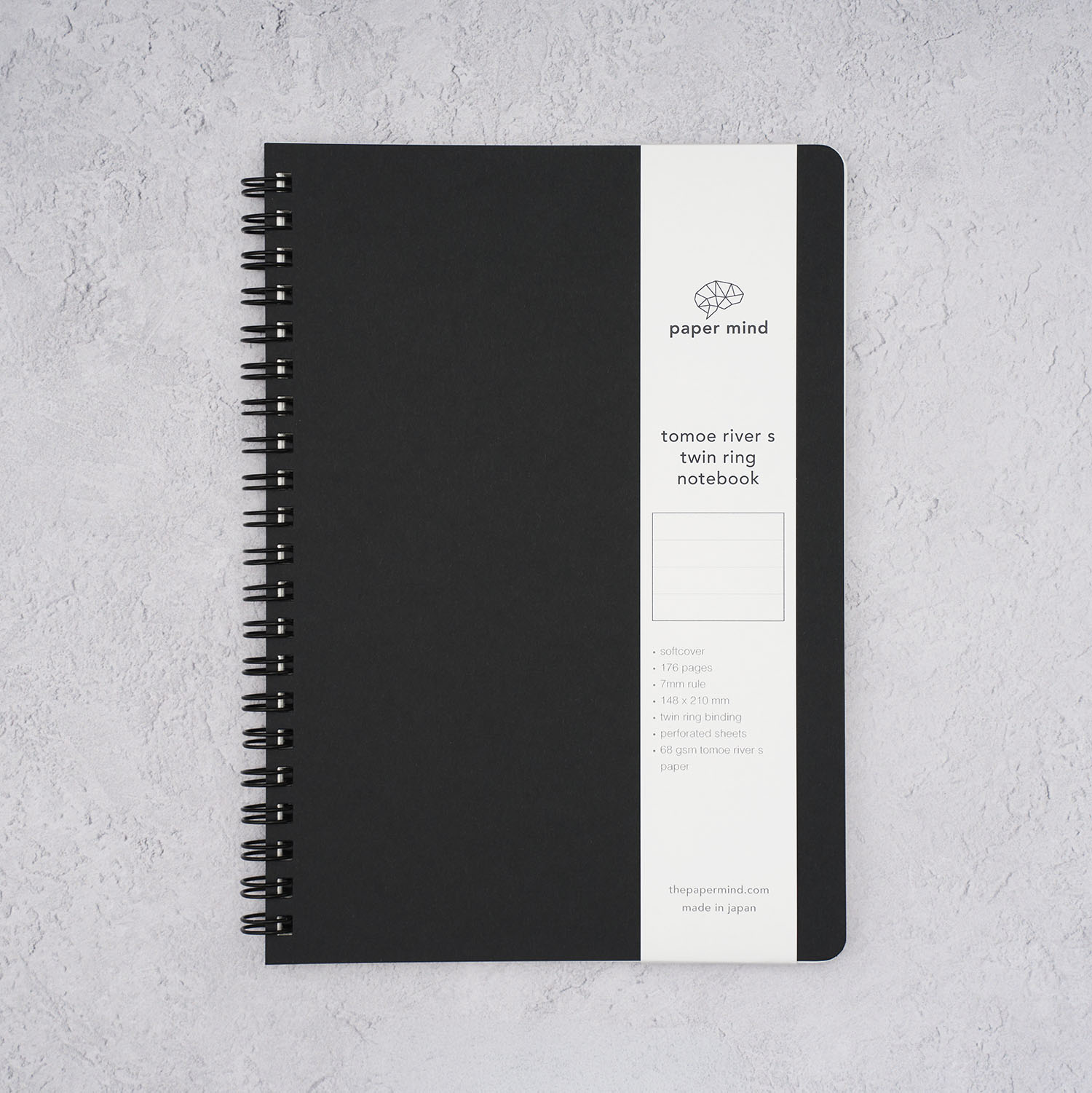 The Paper Mind Tomoe River Twin Ring Spiral Fountain Pen Friendly Notebook - A5 - Made in Japan Black Ruled
