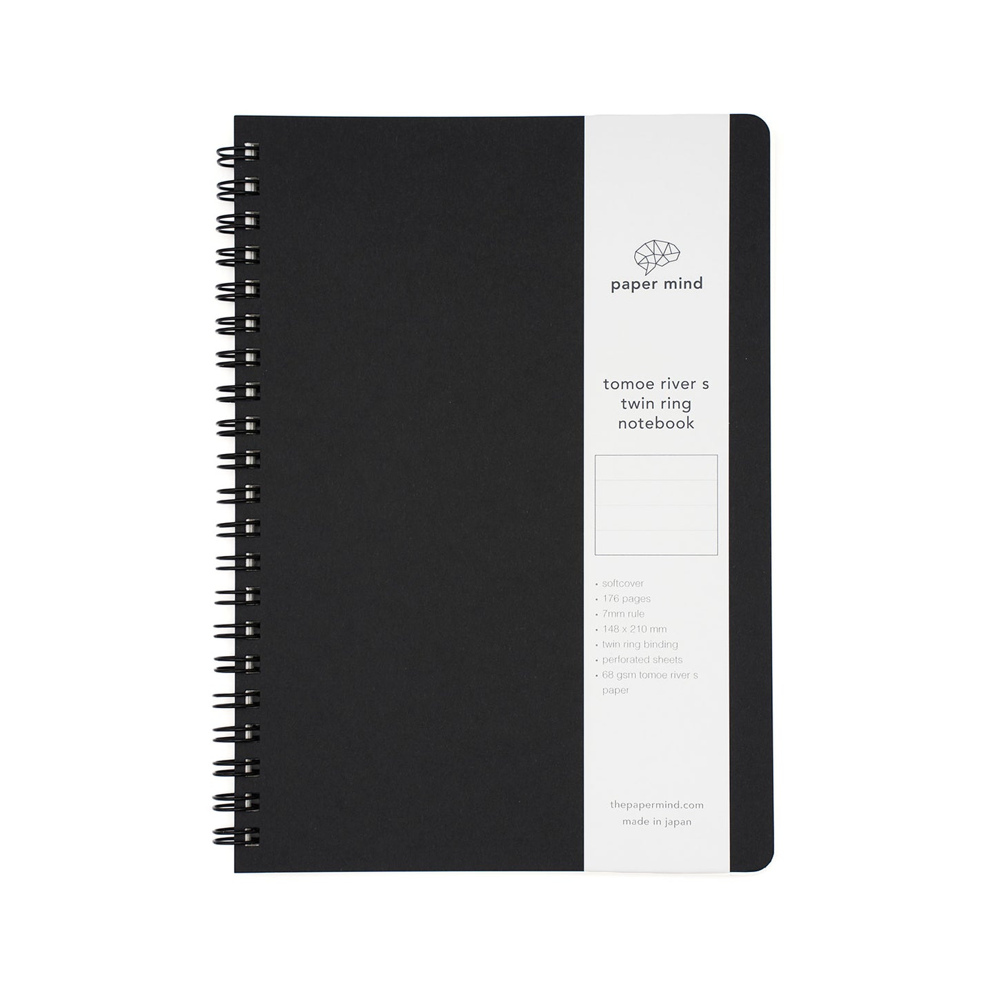 The Paper Mind Tomoe River Twin Ring Spiral Fountain Pen Friendly Notebook - A5 - Made in Japan Black Ruled