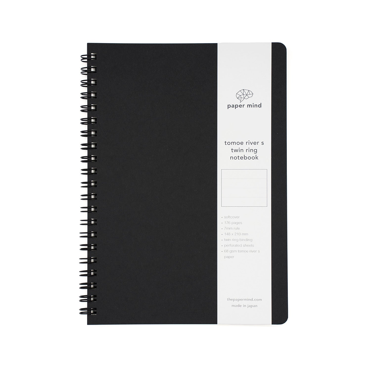 The Paper Mind Tomoe River Twin Ring Spiral Fountain Pen Friendly Notebook - A5 - Made in Japan Black Ruled