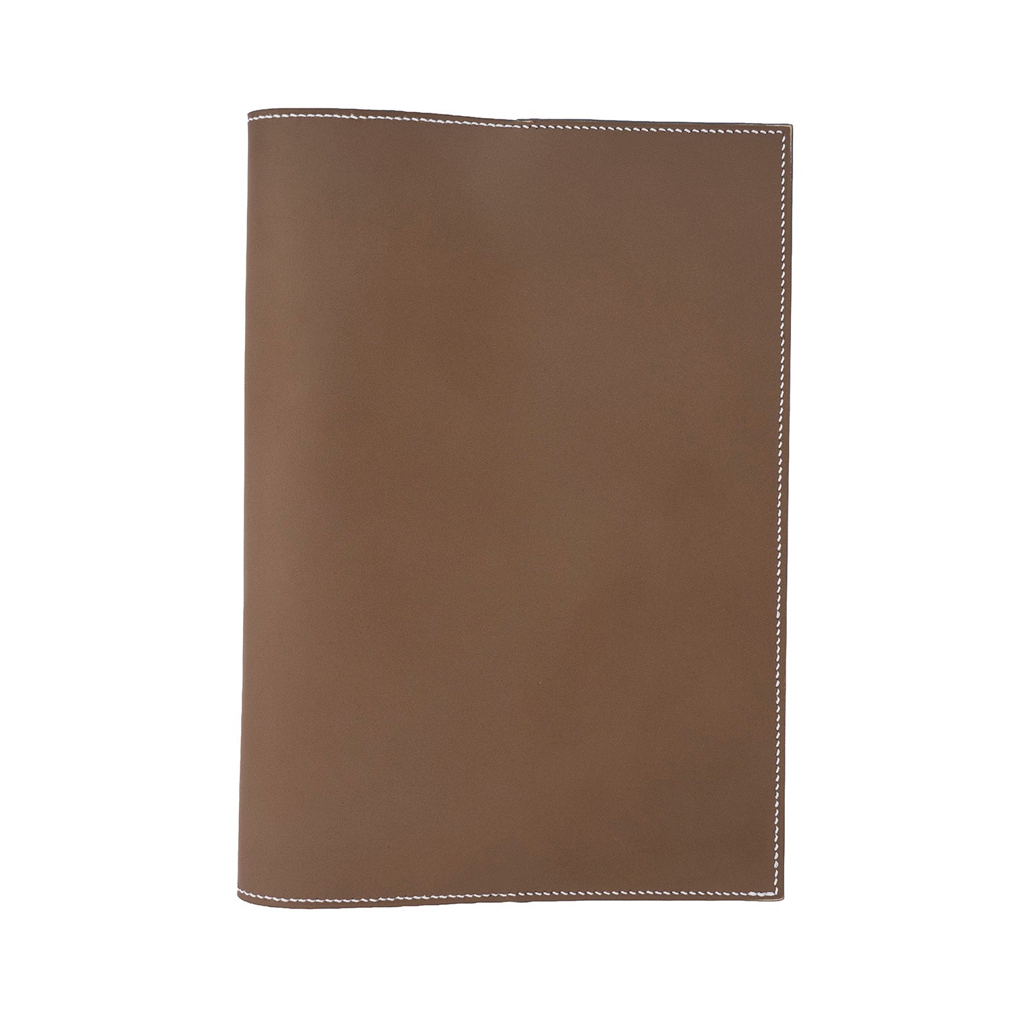 The Paper Mind Notebook Cover - A5 - Hand-Stitched Buttero Leather - Taupe - White