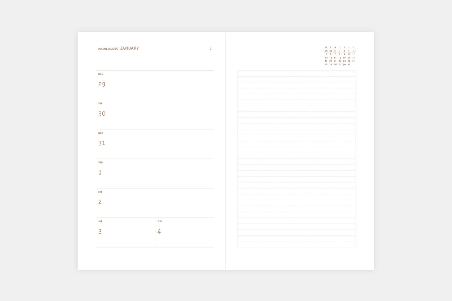 Papierniczeni Copper Calendar 2026 Weekly