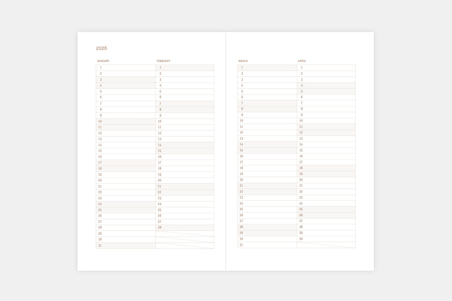 Papierniczeni Copper Calendar 2026 Quarterly spread