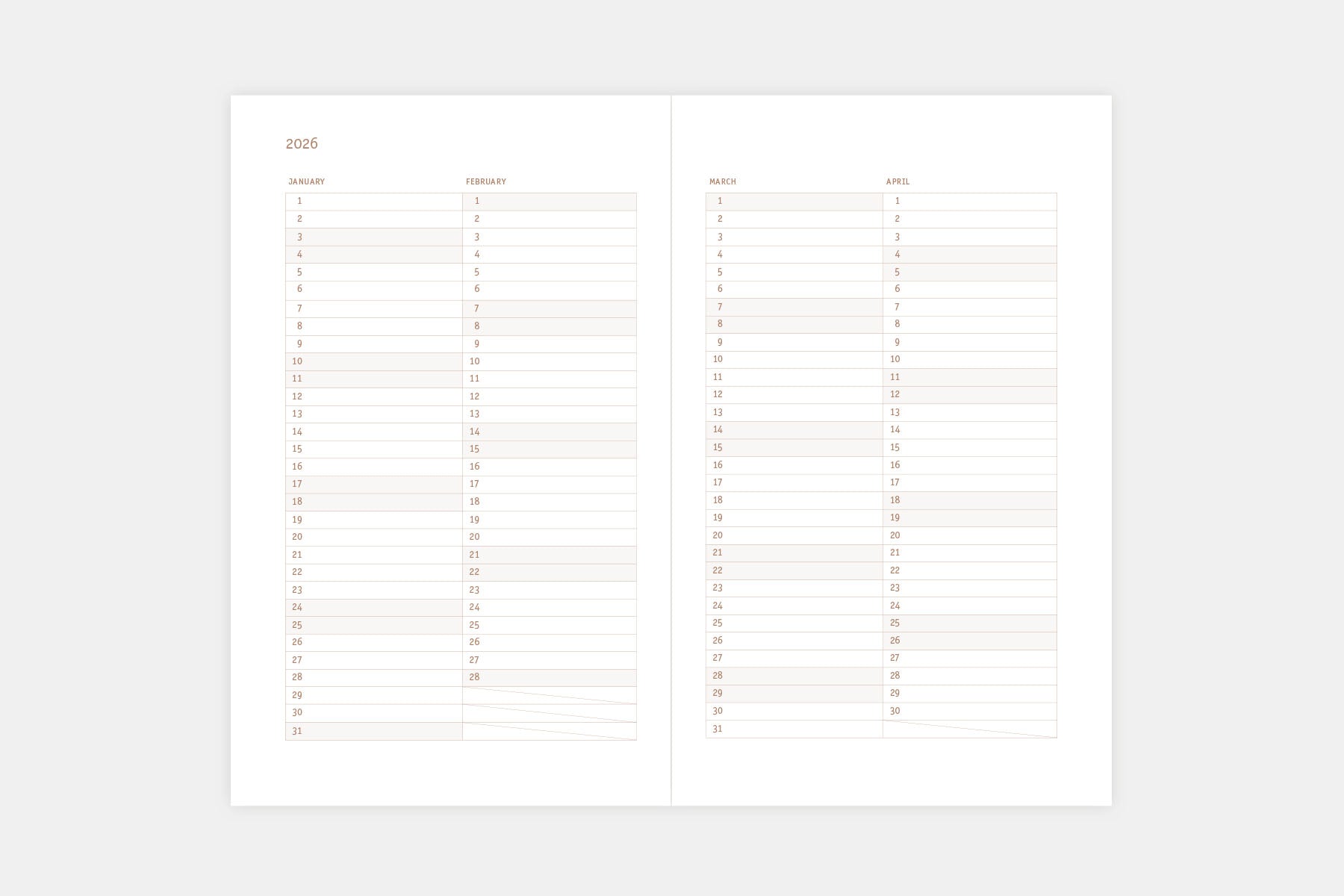 Papierniczeni Copper Light Calendar 2026 Quarterly