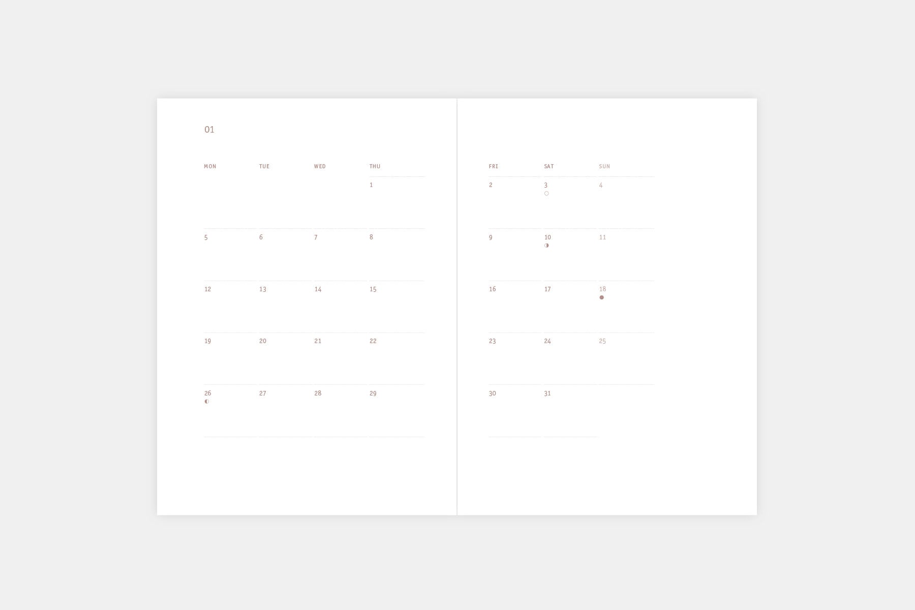 Papierniczeni Everyday 2026 Daily Calendar - Monthly Spread