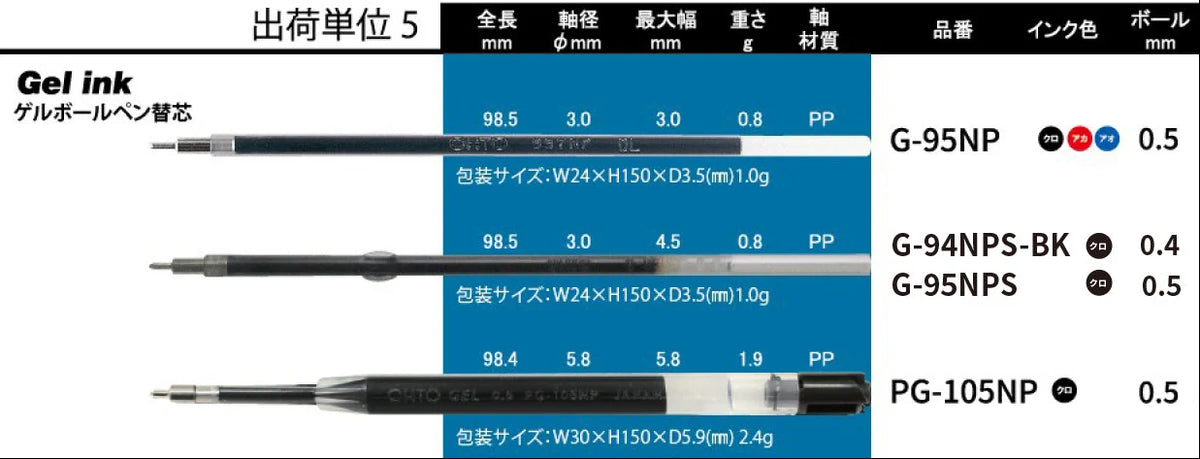 OHTO Gel Pen Ballpoint Pen Refill G-94NPS-BK 0.4 mm - Black - Made in Japan