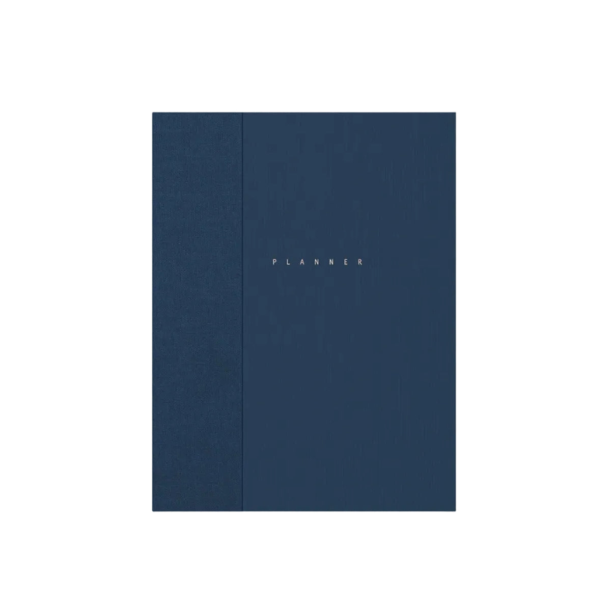 A navy blue hardcover planner standing upright against a light gray background. The word 'PLANNER' is printed in small gold letters near the center. Papierniczeni Klasyk Undated Planner Fountain Pen Friendly midnight