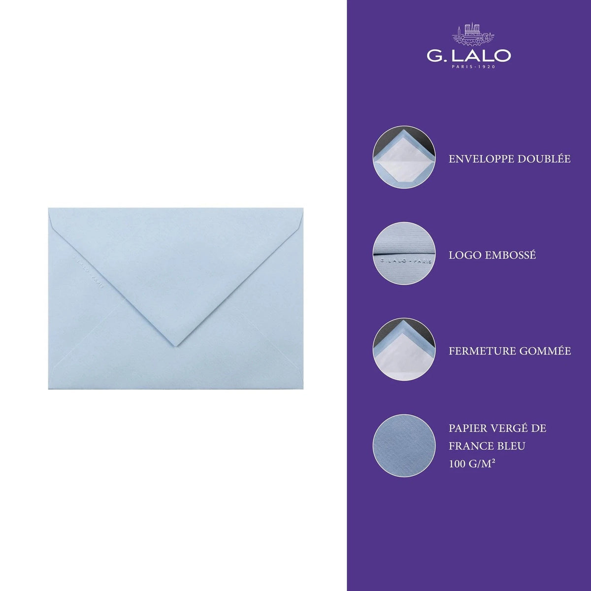 G. Lalo Vergé de France Envelopes C6 - Made in France blue details