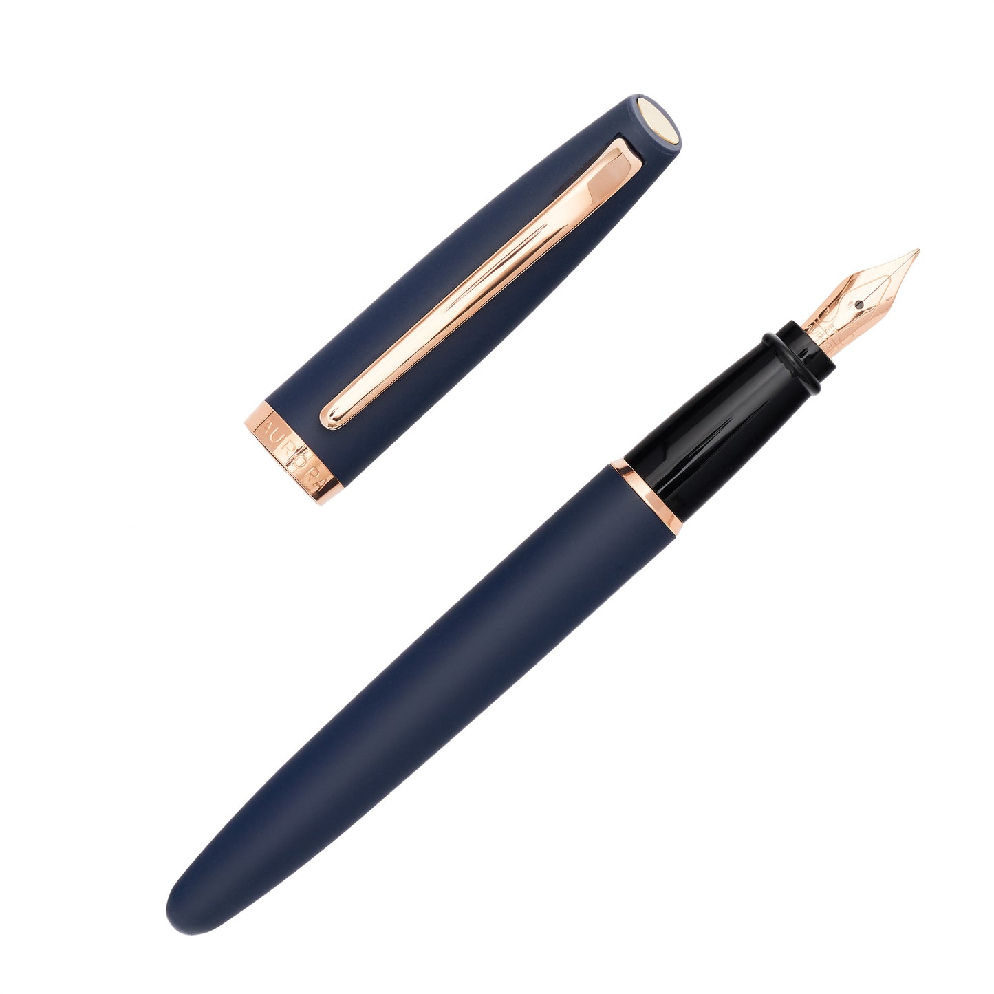 Aurora Style Fountain Pen Made in Italy Blue Matte and Rose Gold 