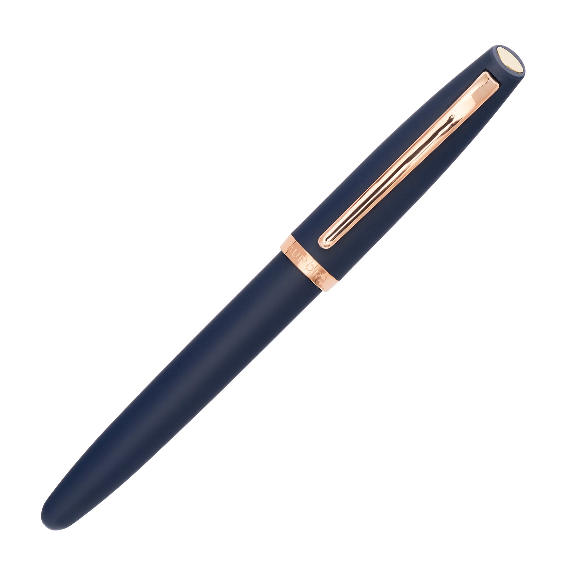 Aurora Style Fountain Pen Made in Italy Matte Blue Rose Gold Capped