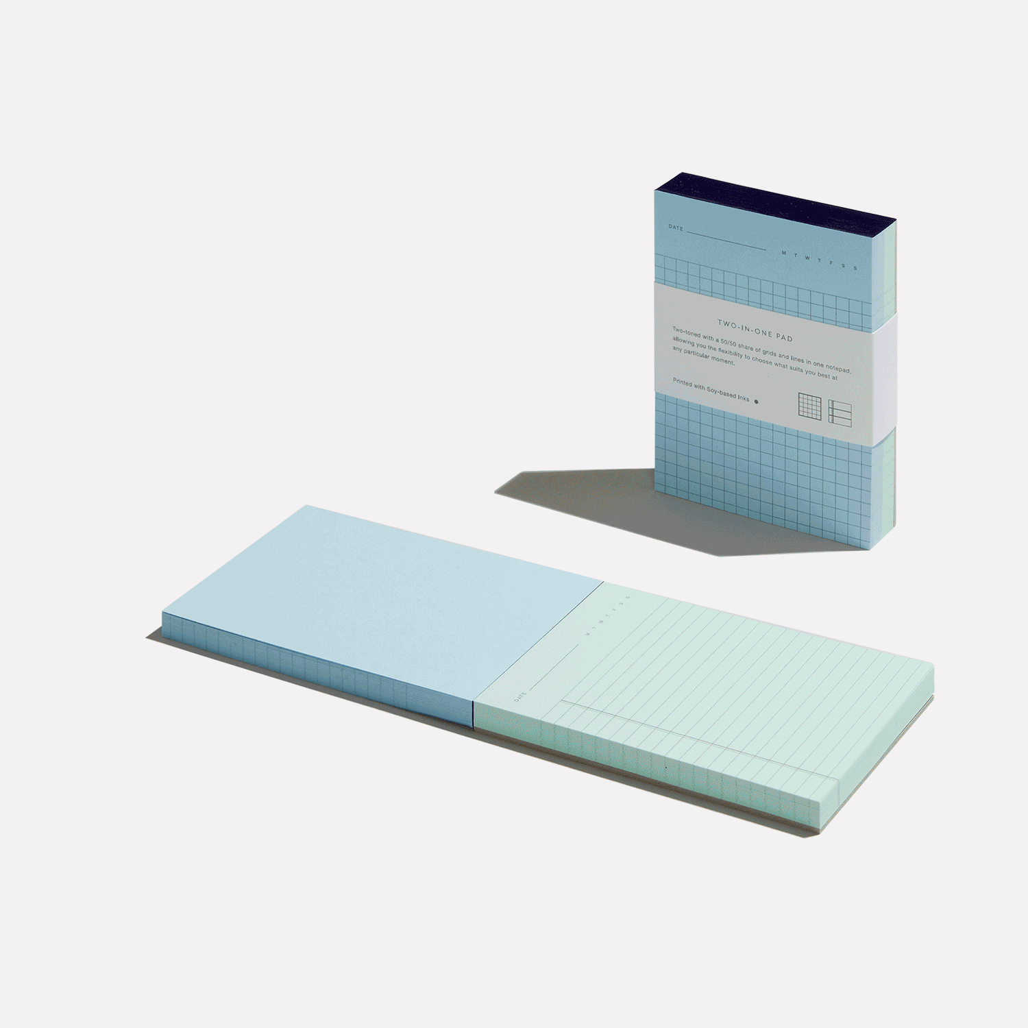 2-in-1 Notepad in Blue and Green and in Brown and Cream by Before Breakfast. Grid and ruled sheets. Made in England and fountain pen friendly.