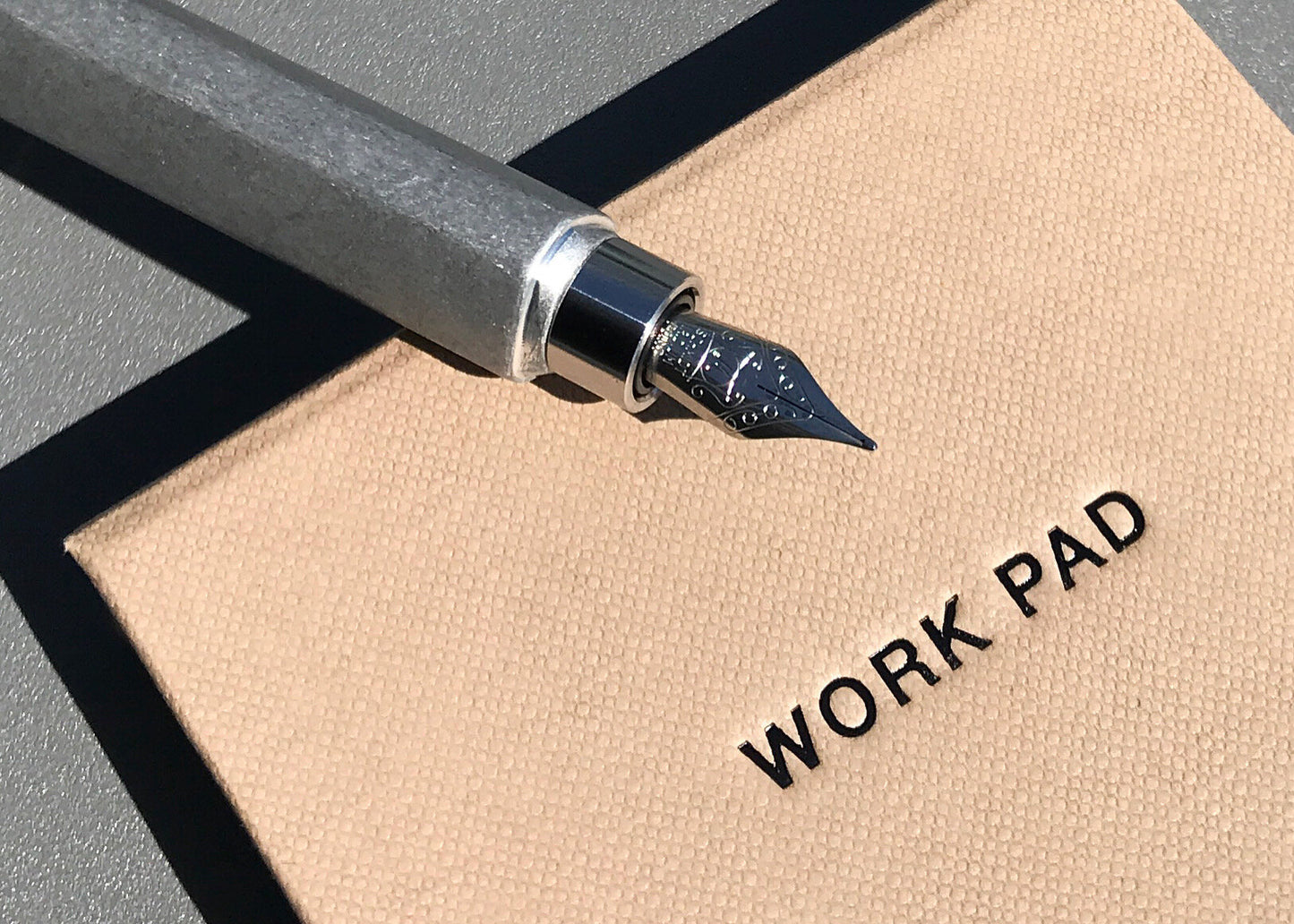 Before Breakfast Work Pad Toffee Up Close with Fountain Pen - Made in London - fountain pen friendly notepad