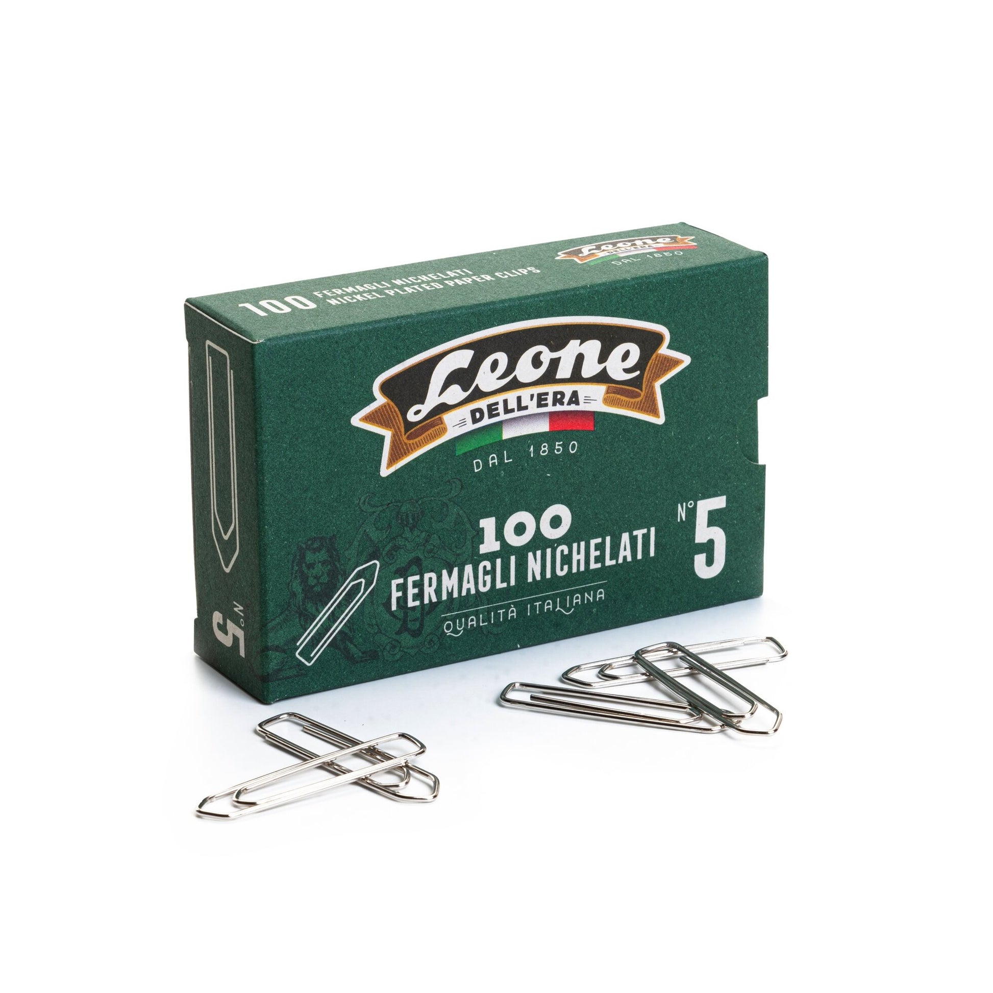 Leone dell'era paper clips. paper clips made in italy size 5 green box