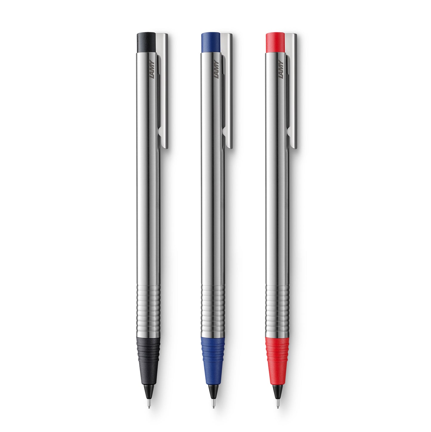 Lamy Logo Pencils in Black Red and Blue with Matte stainless steel finish, Lamy logo mechanical pencils, mechanical pencils made in Germany
