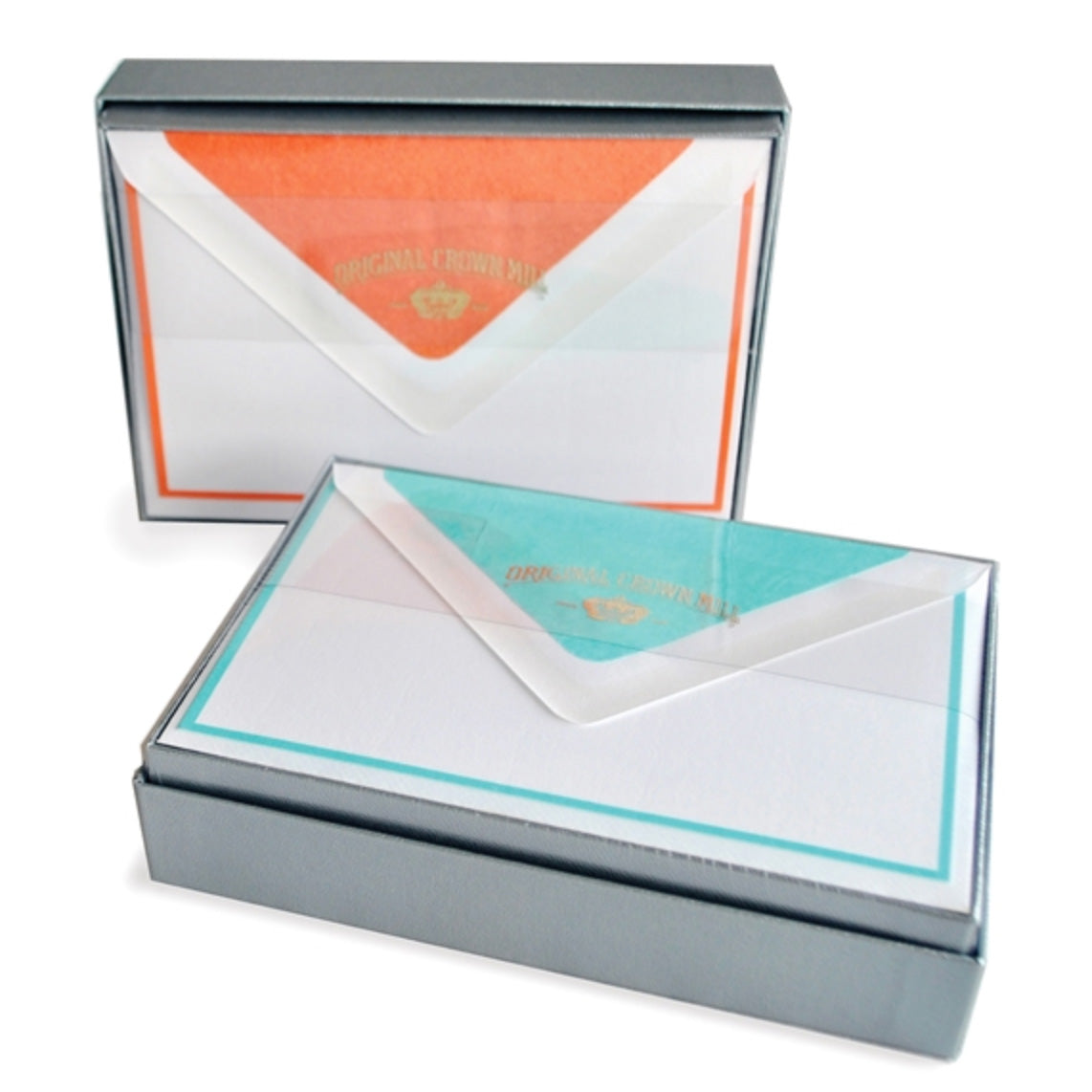 Original Crown Mill Bi-Color Note Card Letter Set Teal and orange fountain pen friendly