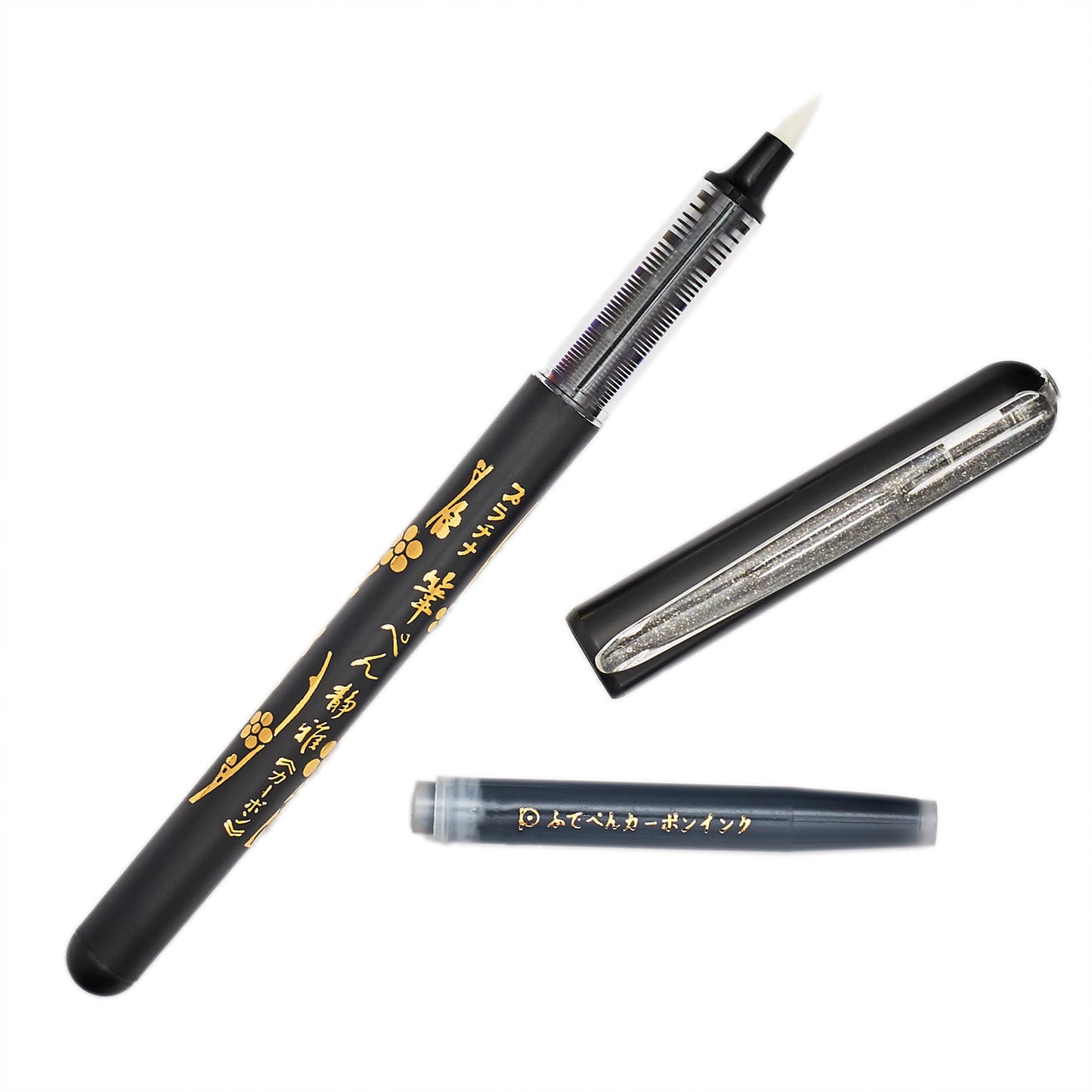 Platinum Refillable Carbon Brush Pen uncapped with cartridge