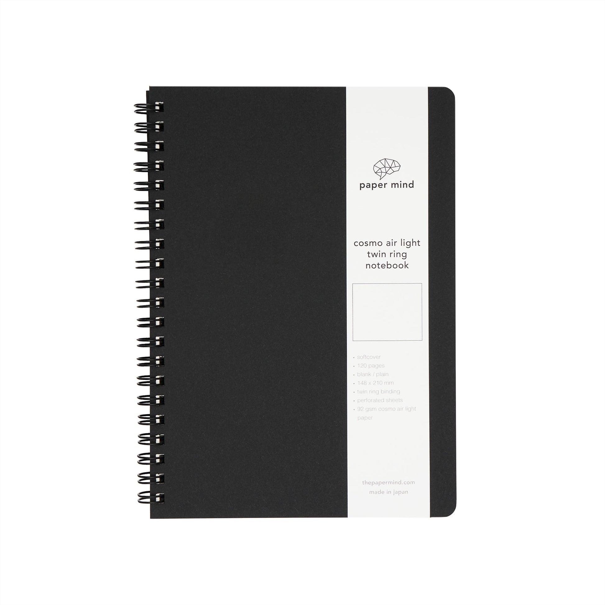 The Paper Mind Cosmo Air Light Twin Ring Notebook Black Blank With Paper Strap