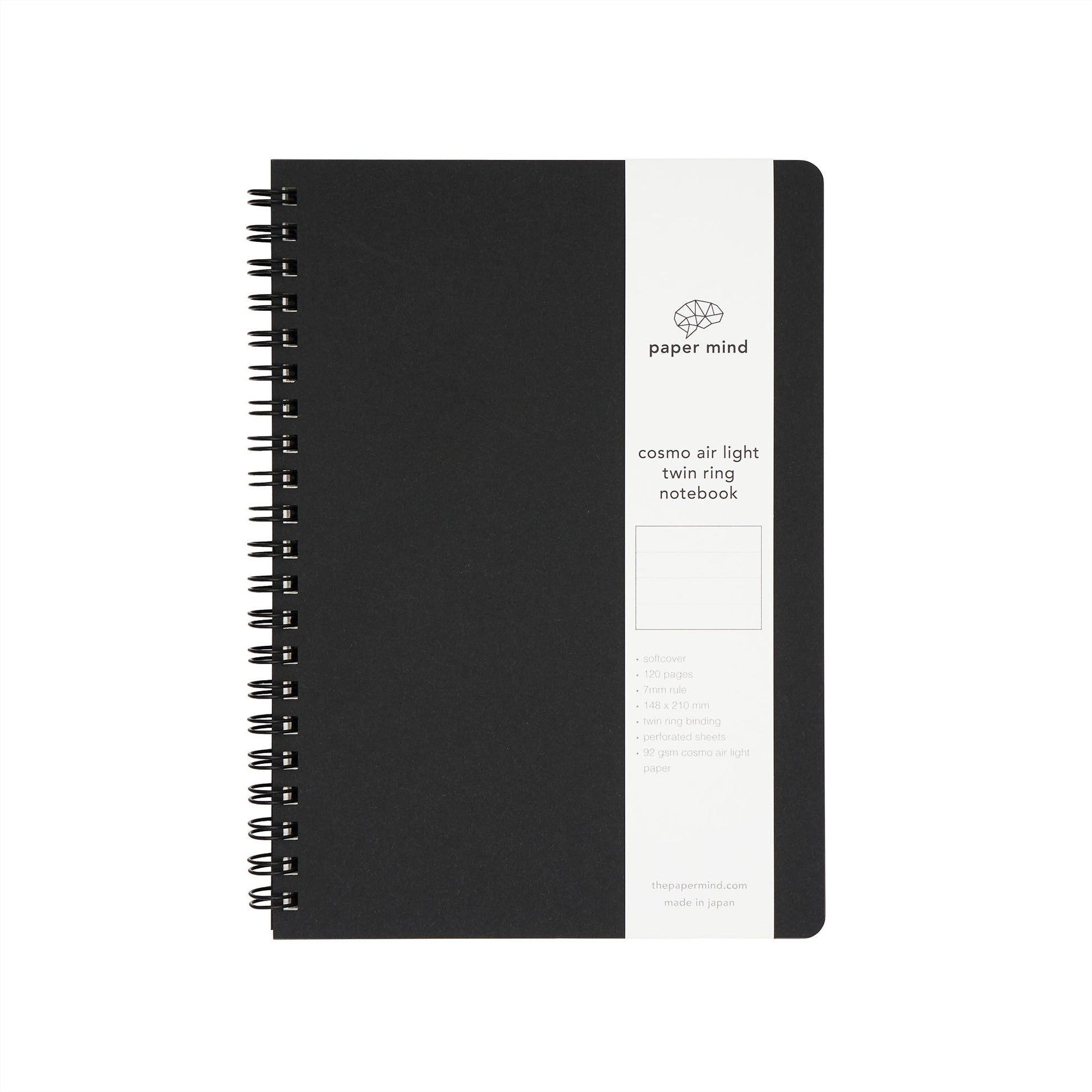 The Paper Mind Cosmo Air Light Twin Ring Notebook Black Ruled With Paper Strap