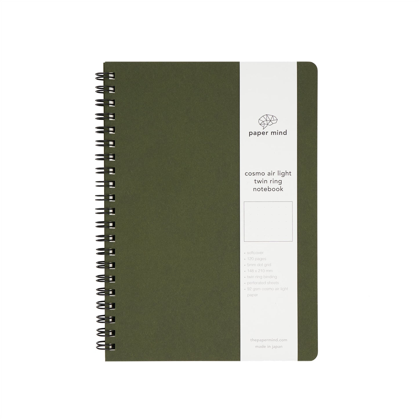 The Paper Mind Cosmo Air Light Twin Ring Notebook Green Dot Grid With Paper Strap